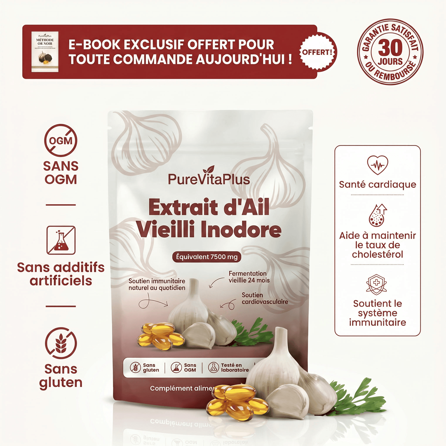 Extrait d'Ail Vieilli – Softgels Inodores 7500 mg