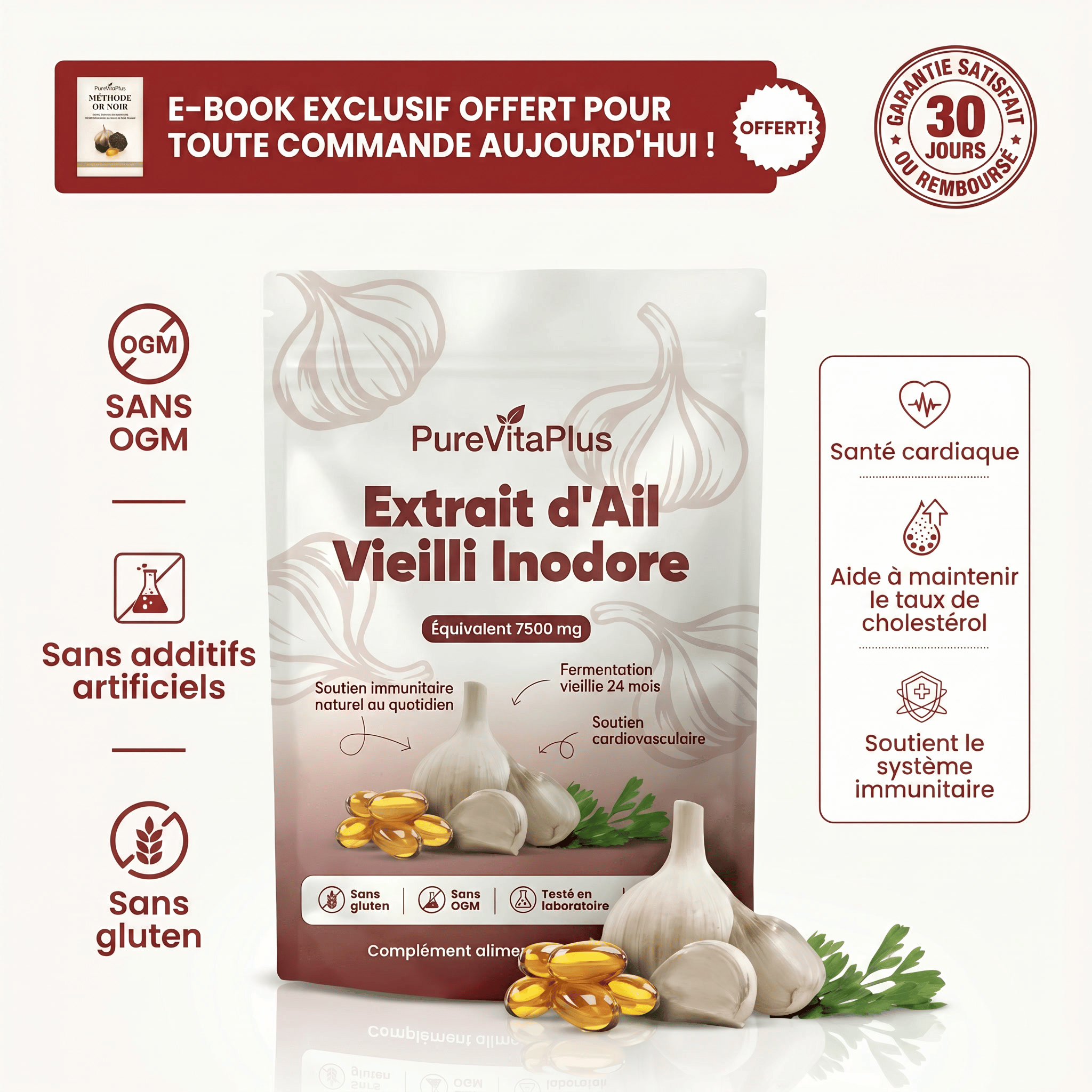 Extrait d'Ail Vieilli – Softgels Inodores 7500 mg