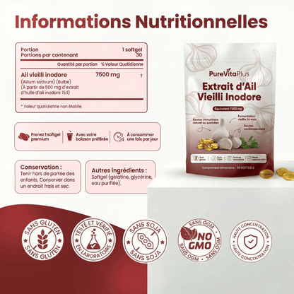 Extrait d'Ail Vieilli – Softgels Inodores 7500 mg