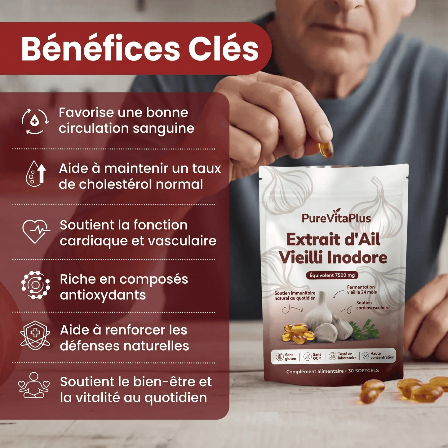 Extrait d'Ail Vieilli – Softgels Inodores 7500 mg