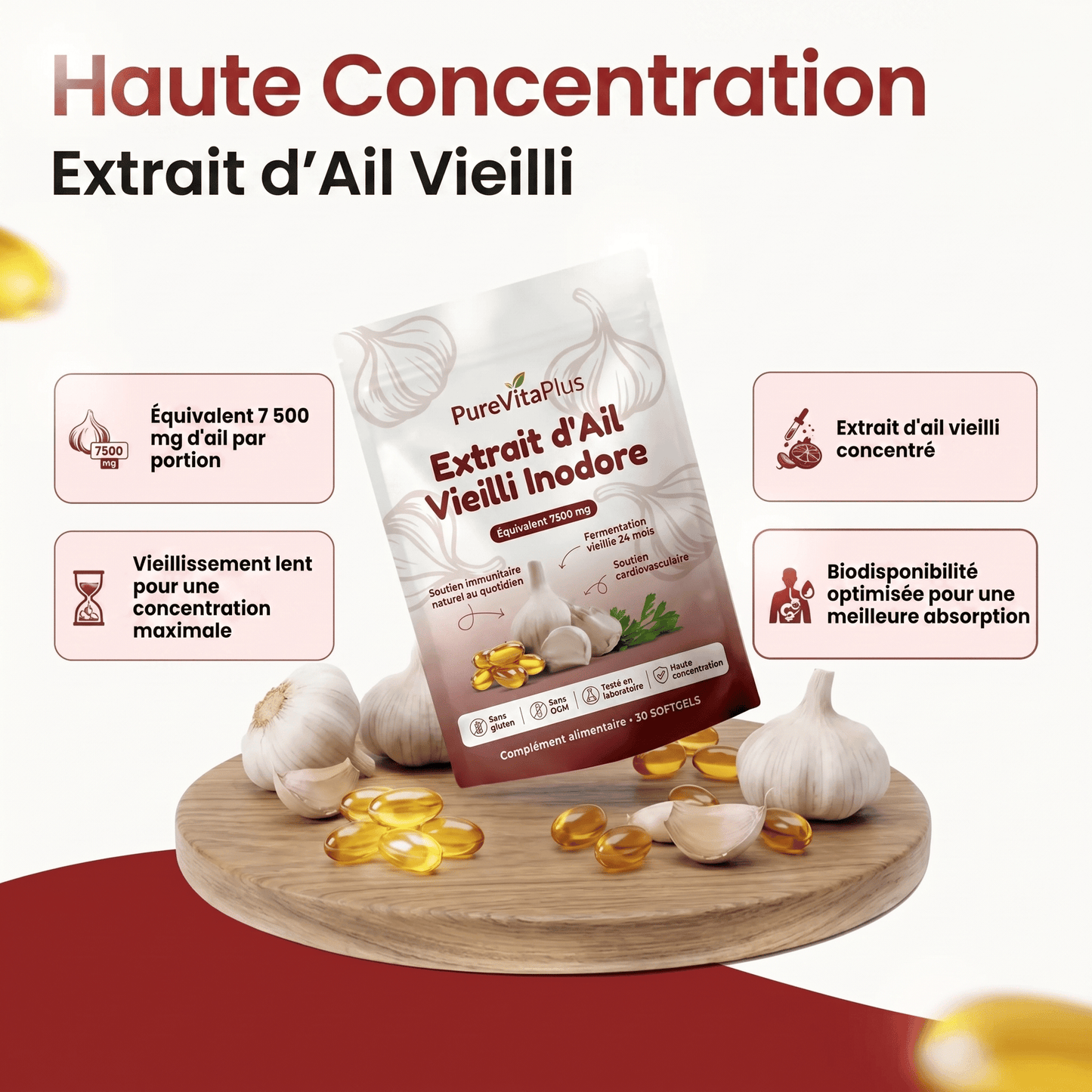 Extrait d'Ail Vieilli – Softgels Inodores 7500 mg